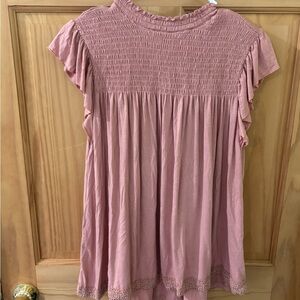 SO Mauve Smocked Blouse with Ruffle Sleeves